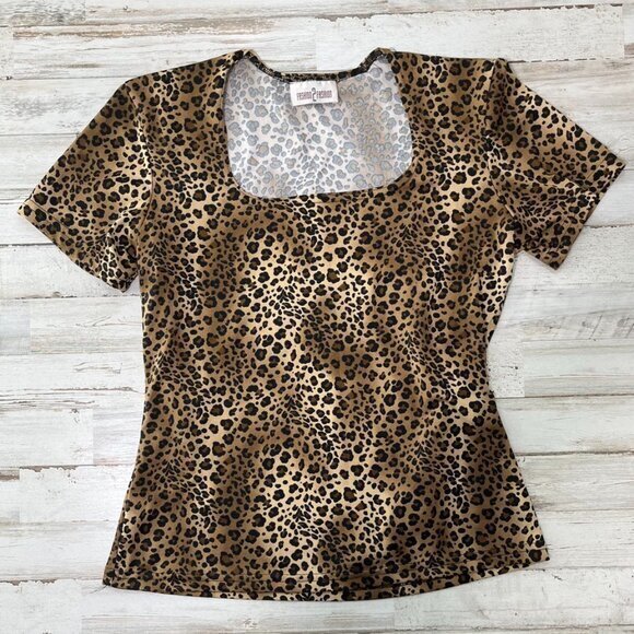 Y2k Cheetah‎ Square Neckline Baby Tee Womens Size Medium - Picture 1 of 3